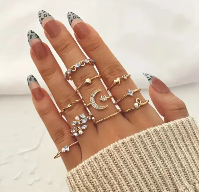Trendy Leaf Moon Star Knuckle Ring Set (10 pcs)
